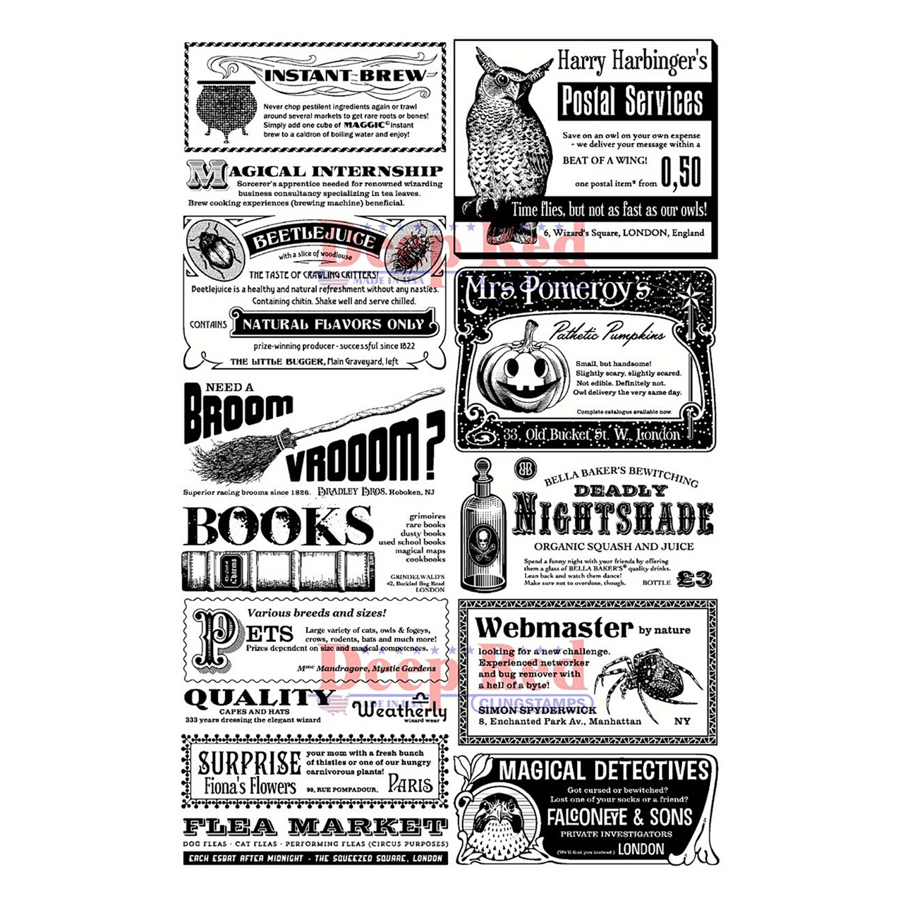 Deep Red Stamps Spooky Classifieds Rubber Cling Stamp 4 x 6 inches